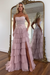 Dusty Rose Glitter Strapless Tiered Ruffle Corset Prom Dress Long with Slit