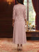 Back view of dusty rose lace jacket over chiffon dress