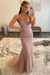 Dusty Rose Lace Mermaid Backless Long Prom Dresses