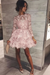 Dusty Rose Mini Long Sleeve Jewel Homecoming Cute Sweet 16 A-line Lace Cocktail Dress - Prom Dresses