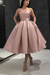 Dusty Rose Strapless Tea Length Prom Dress Sleeveless Aline Homecoming Dress Satin Cocktail Dress