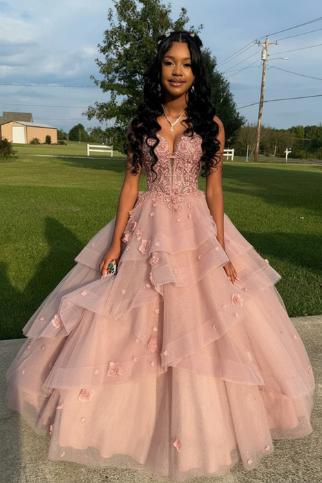 Dusty Rose Spaghetti Straps Aline Prom Dress Tulle Aline Evening Dress with Lace
