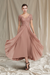 Dusty Rose V-Neck A-Line Princess Tea-Length Dresses for the Mother of the Bride