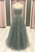 Dusty Sage A Line Lace Long Prom Dresses