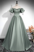 Dusty Sage A-Line Pleated Off-The-Shoulder Prom Dress