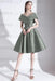 Dusty Sage A-Line V-Neck Knee-Length Short Sleeves Pleated Satin Cocktail Dress 