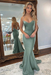Dusty Sage Backless Mermaid Prom Dress Long V Neck