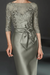 Dusty Sage Bateau 3/4 Long Sleeves Satin Mother of the Bride Dresses with Lace - Prom Dresses