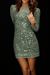 Dusty Sage Bridelily Sheath Long Sleeves Bateau Sequins With Beading Short/Mini Dresses - Prom Dresses