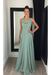 Dusty Sage Chiffon A-Line Prom Dress Scoop Neck with Lace Appliques