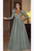 Dusty Sage Elegant Long Sleeve Formal Dress with Beads A Line Sparkle V Neck Evening Dresses - Prom Dresses