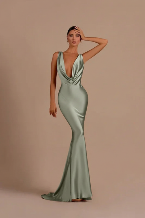 Dusty Sage Elegant Champagne Mermaid Prom Dress Long Slimming