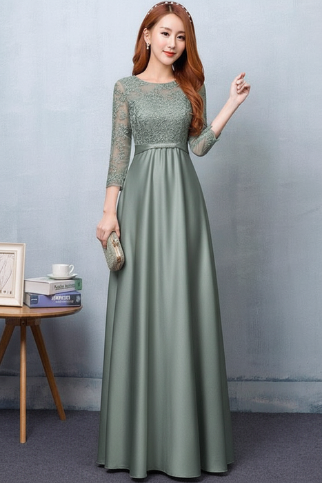 Dusty Sage Evening Dress Satin Prom Dress Lace Applique Wedding Guest Dresses Sash A Line Maxi Mother's Dress wedding guest dress