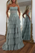 Dusty Sage Glitter Strapless Tiered Ruffle Corset Prom Dress Long with Slit