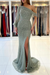 Dusty Sage Long Sleeves Beadings Mermaid Prom Dress with Split
