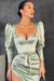 Dusty Sage Long Sleeves Prom Dress with Split and a Bowknot