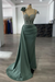 Dusty Sage Luxury Glitter Rinstones Mermaid Prom Dresses Sleeveless with Sweep Train - Prom Dresses