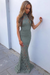 Dusty Sage Mermaid High Neck Sweep Train Sleeveless Lace Prom Sexy Evening Dress - Prom Dresses
