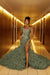 Luxury Dusty Sage Mermaid Prom Dress Beadings V-neck Sleeveless Evening Dress with Slit
