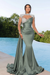 Dusty Sage Long Mermaid Prom Dress with Trail Beadings and Long Sleeves