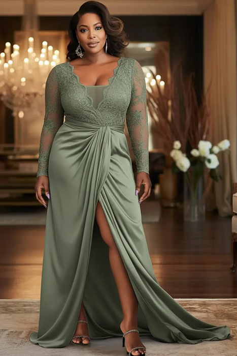 V-Neck Black Mother of the Bride Dress with Long Lace Sleeves-Bridelily V-Neck Black Mother of the Bride Dress with Long Lace Sleeves-Bridelily