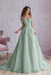 Off Shoulder Lace Prom Dress - Dusty Sage