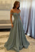 Dusty Sage Off-the-Shoulder A-line Evening Dress Lace Prom Dress Long