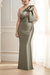 Dusty Sage One Shoulder Champagne Satin Mermaid Evening Dress Long Wedding Guest Dress
