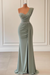 Dusty Sage One-Shoulder Split Mermaid Prom Dress With Beadings