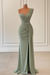 Dusty Sage One-Shoulder Split Mermaid Prom Dress With Beadings