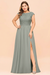 Dusty Sage Plus Size Bridesmaid Dress Lace with Split Cap Sleeves Chiffon Wedding Guest Dress
