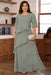 Dusty Sage Plus Size Ruffles Chiffon Mother of the Bride Dress Scoop Neck with Half Sleeves