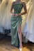 Dusty Sage Sleeveless Prom Dress with Sequins and High Slit