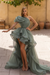 Dusty Sage Ruffled One-Shoulder Hi-Lo Prom Dress 