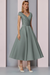 Dusty Sage Satin A-Line Mother of the Bride Dress V Neck Tea Length Wedding Guest Dress - Prom Dresses