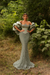 Dusty Sage Satin Mermaid Evening Gown Beadings Floor Length Party Dress with puffy Sleeves