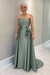 Dusty Sage Satin Mother of the Bride Dress Strapless with Flowers - Prom Dresses