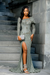 Dusty Sage Mermaid Prom Dress Beadings Long Sleeves Evening Gown High Slit with 3D Flowers
