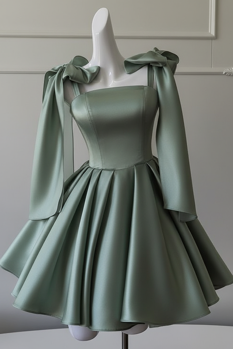 Dusty Sage Sexy Satin Aline Homecoming Dress Short Prom Dress with Straps