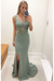 Dusty Sage Sheath/Column Scoop Sleeveless Applique Chiffon Dresses - Prom Dresses