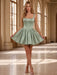 Sage Green Satin Corset Homecoming Dress with Pockets