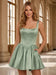 Sage Green Satin Corset Homecoming Dress with Pockets