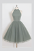 Dusty Sage Sleeveless Homecoming Simple Halter Party Dresses Tea Length Graduation Dress