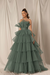 Dusty Sage Strapless Mermaid Evening Gown with Layers and Sleeveless Design