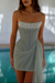 Dusty Sage Strapless Tulle Homecoming Dress Short with Pearls