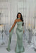 Dusty Sage Stunning Satin Mermaid Prom Dress Yellow Beadings with Wrap
