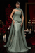 Dusty Sage Charming Strapless Beadings Satin Prom Dress Mermaid with Cape