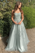 Dusty Sage Stylish Lace Long Prom Dress with Spaghetti Straps