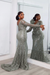 Dusty Sage Stylish One-Shoulder Deep V-Neck Mermaid Prom Dress with Appliques