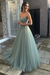 Dusty Sage Sweetheart Neck Open Back Lace Long Prom Dresses